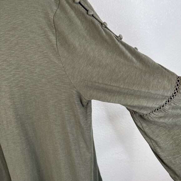 J. Jill Top Women's Large Green 3/4 Sleeve‎ Button Accent Boho Peasant Cotton - Picture 14 of 16